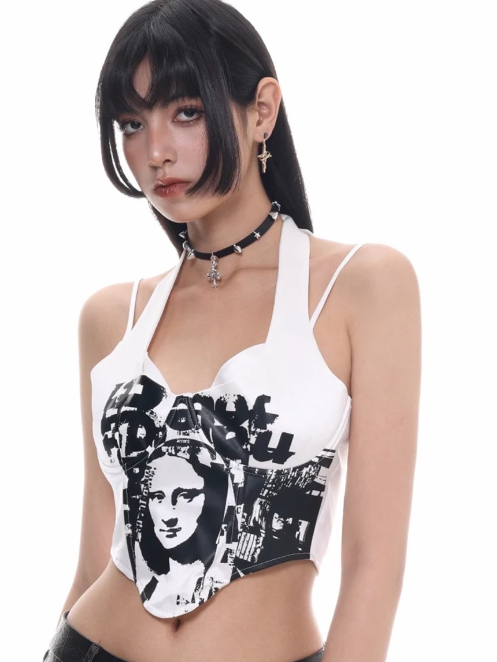 EverArcana Mona Lisa Graphic Cropped Corset Halter Top